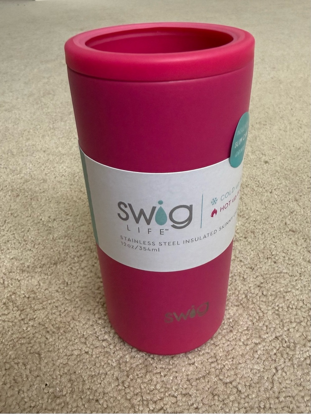 Swig Life 12oz Skinny Can Cooler - Pink NEW and Giftable